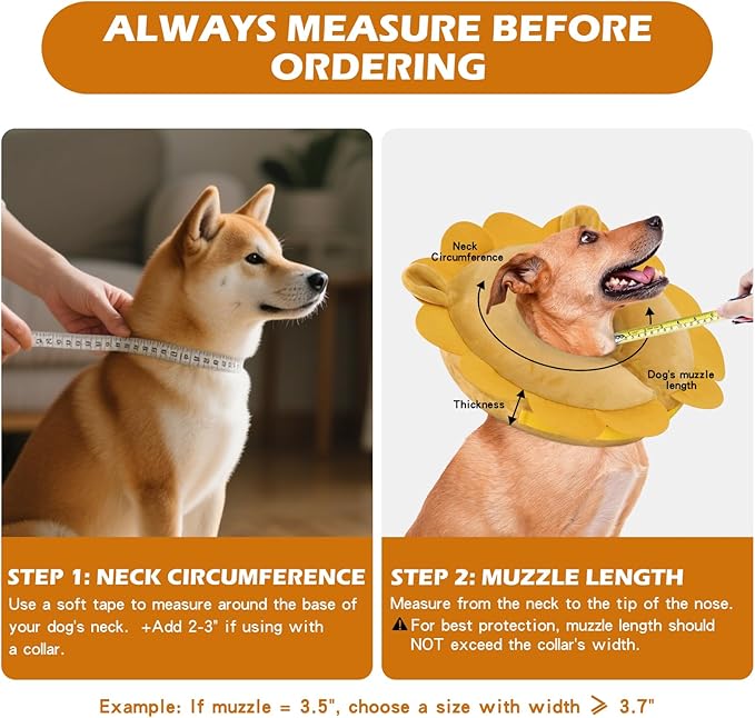 IEUUMLER Inflatable Recovery Dog Collar, Protective Donut Cone, Adjustable Soft Collar for Dog and Cat After Surgery Prevent from Biting & Scratching EU002 - Sunflower XL