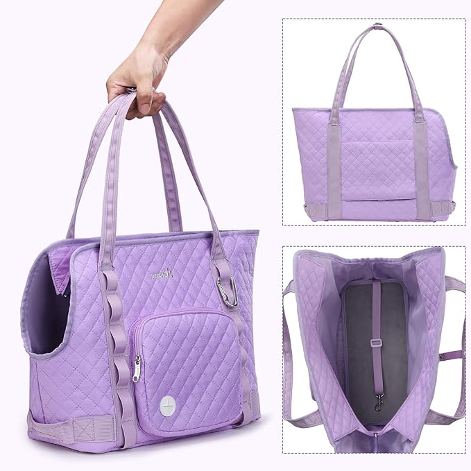 Pecute Dog Purse Carrier, Dog Carrier with Pockets for Small Dogs, Fits Dogs 5.5 lbs to 11 lbs, Cat and Puppies Tote Bag, Outing, Travel, Vet, Purple