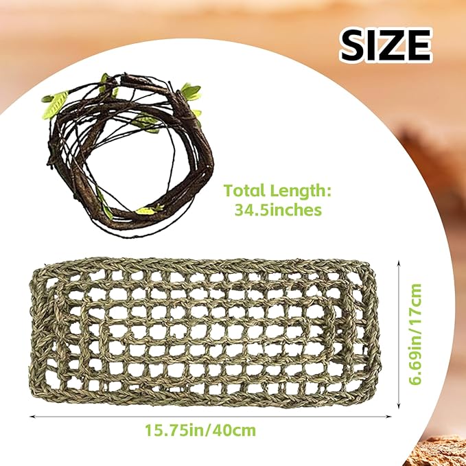 Resin Skull Habitat Hideout Cave Decor Reptile Hammock Lizard Lounger Bearded Dragon Tank Accessories Reptiles Hanging Vine Bendable Jungle Climbing Plant Terrarium Decoration(4PCS)