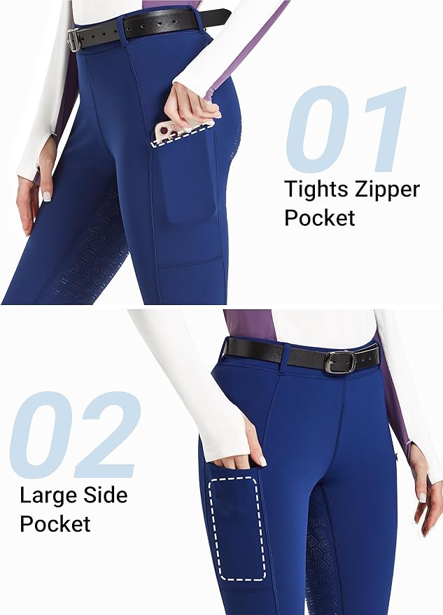 FitsT4 Sports Women's Fleece Lined Bootcut Horse Riding Pants Winter Full Seat Riding Tights with Pockets Equestrian Breeches