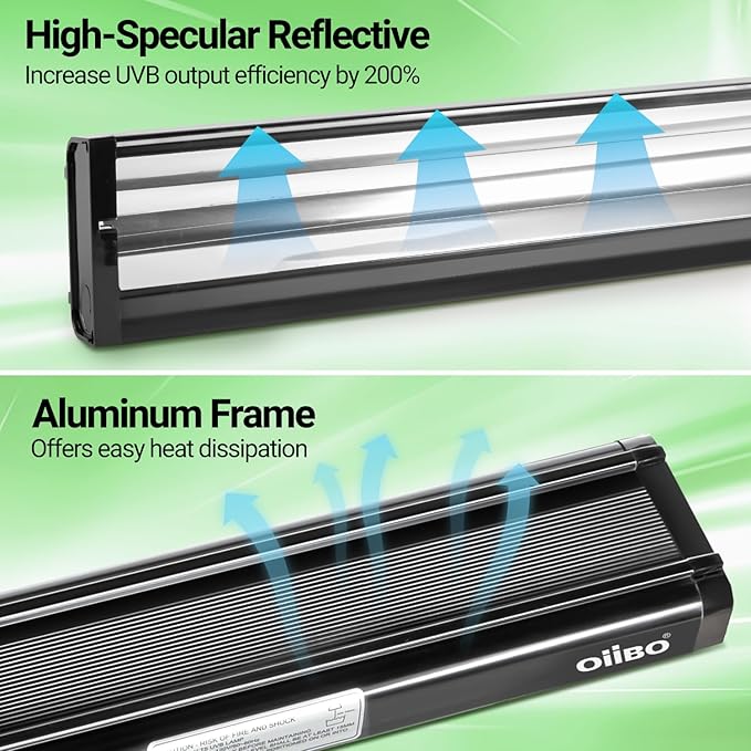 Oiibo T5 HO Reptile Light Fixture UVB Lighting Combo Kit, Reptiles Terrarium Lamp Hood Light Fixture Include UVB 5.0 Rainforest Reptile Light for Chameleon Arboreal Geckos Lizard (24W)