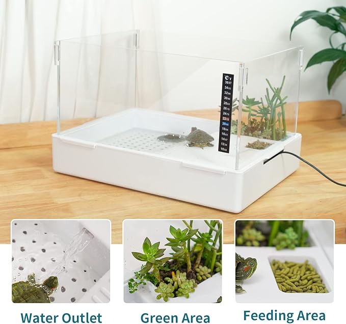 Scratch-Resistant Acrylic Turtle Tank (23×13.5×10 Inch) with Water Filter - Durable Reptile Habitat for Aquatic/Terrestrial Pets, Baby Turtles & Fish | Anti-Scratch Clear Terrarium Aquarium Combo
