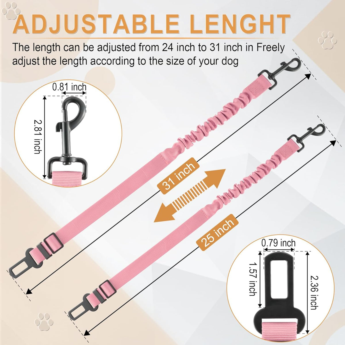 LivTee Dog Seat Belt for Car, Retractable Pet Safety Harness, Adjustable Nylon Dog Seatbelt Leash, Comfortable Dog Accessories for Vehicles (Light Pink-1PCS)