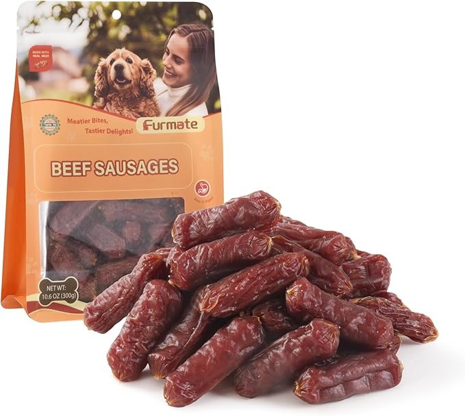Soft Beef Sausage Dog Treats, Slow Roasted Beef Jerky for Dogs High Protein Low Fat, Grain-Free Gluten-Free Training Rewards Treats for Small Medium Large Dogs,10.58 oz