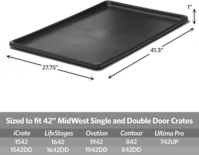 MidWest Homes for Pets Replacement Pan for 42-inch Dog Crates, Fits All Midwest and New World 42-inch Pet Cages, Multiple Uses, Plastic, Black, 9PAN