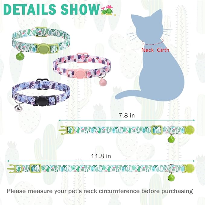 SCENEREAL Breakaway Cat Collar with Bells, Safety Buckle Soft Adjustable Cats Collars for Spring Summer Daily Wearing, Kitten Puppy Pink Personalised Collars for Dogs Girl Boy