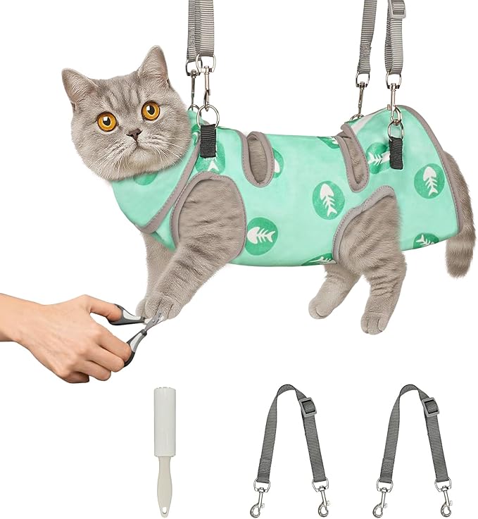 Supet Cat Grooming Hammock, Self-Adherent Cat Wrap for Cutting Nails, Anti-Escape Calming Wrap for Medicine, Nail Clipping, Teeth Brushing, Ear Cleaning