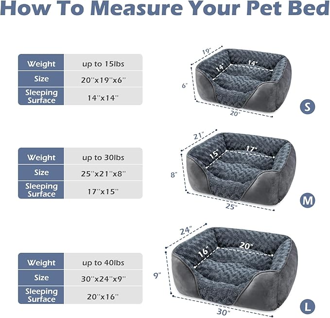 INVENHO Large Dog Bed for Large Medium Small Dogs, Rectangle Washable Orthopedic Dog Bed, Soft Calming Sleeping Puppy Bed Durable Pet Cuddler with Anti-Slip Bottom L(30"x24"x9")