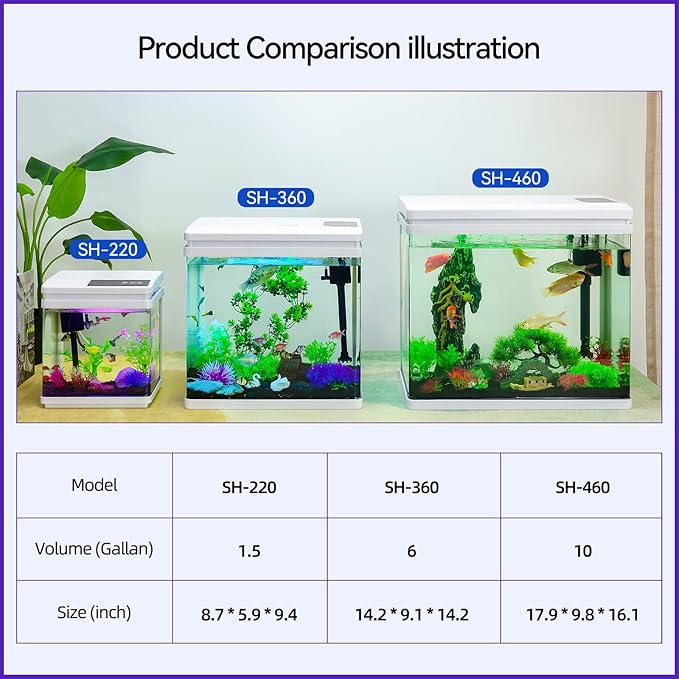 Beginner Betta Fish Tank Aquarium kit Intelligent Timed Shutdown, Seven LED Lights, Adjustable Brightness, High-Transparency Glass, Efficient Filtration Gallon (6 Gallon)
