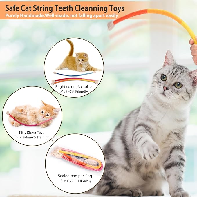 Retro Shaw 23.6 Inches Cat Toys Chew Ropes with Catnip, Safe String Kitten Teeth Cleaning Toys for Indoor Cats Kitty, Interactive Cat Nip Kicker Pet Toys, 3 Pack