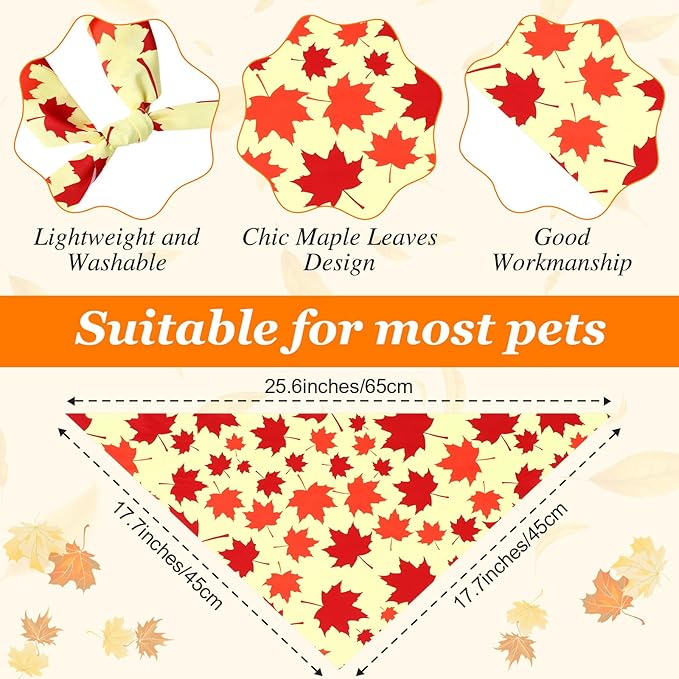Abbylike 200 Pcs Fall Dog Bandanas Bulk Maple Leaves Bandanas for Dog Pet Triangle Kerchief Bibs Scarf for Fall Autumn Thanksgiving Costume Photo Props Accessories Pet Shops Adoption Events, 25 Styles
