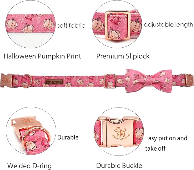 Elegant Little Tail Dog Collar with Bow, Adjustable Halloween Pumpkin Bowtie Collar for Small to Large Dogs