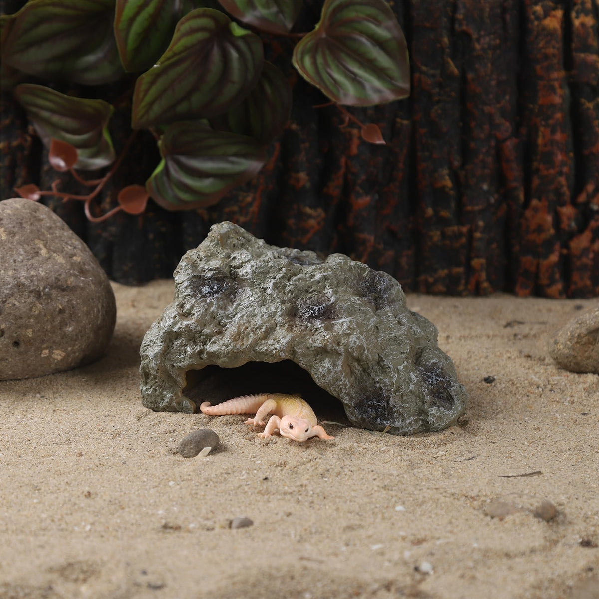 IBWell Resin Leopard Gecko Hide, True to Nature Reptile Rock for Bearded Dragon Hideout Snake Hides for Ball Pythons, Tortoise House Terrarium DÉCor - Small