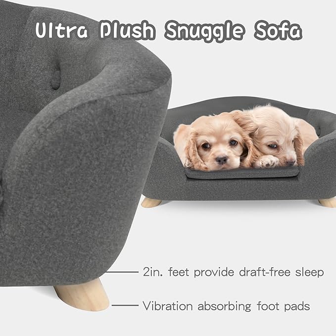 SHAVI Pet Sofa Dog Couch for Small Pet Dog and Cats, Low Back Lounging Bed with Velvet Modern Cat Couch Easy-to-Clean(Grey)