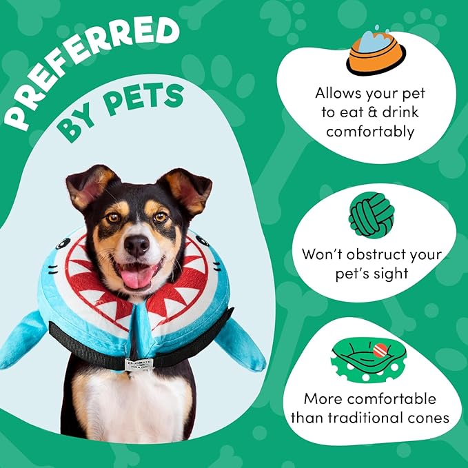 BENCMATE Inflatable Dog Cone Collar Alternative, Soft Dog Cone for Small Medium Large Dogs and Cats, Neck Recovery ECollar Donut Collar After Surgery (XLarge, Shark)