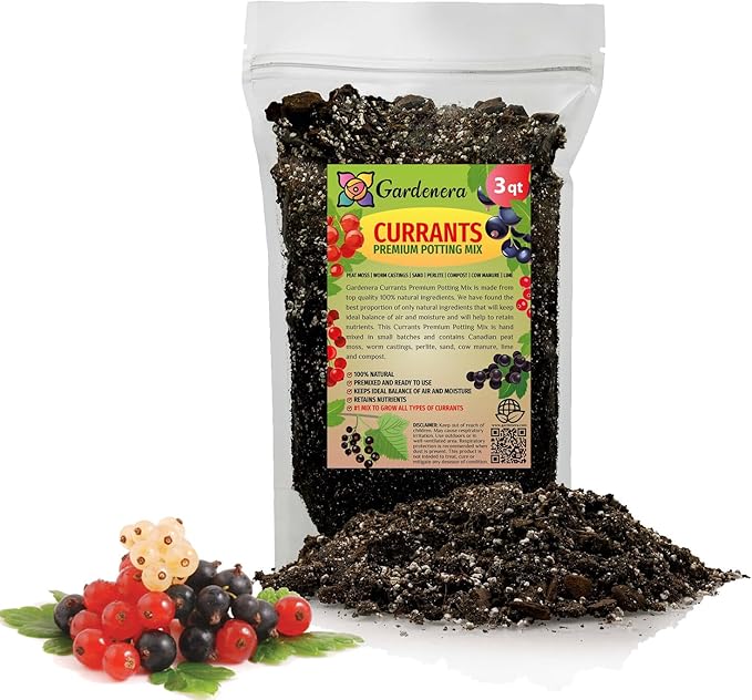 Gardenera Premium Currant Plant Potting Soil Mix - Optimal Nutrient-Rich Blend for Thriving and Juicy Currants - 3 Quart