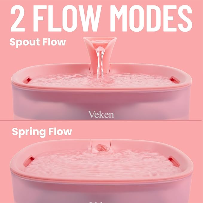 Veken Cat Water Fountain with Detachable Tank, Easy to Clean & Assemble, 84oz/2.5L Automatic Pet Drinking Dispenser with Quiet Operation & LED Light for Cats, Dogs and Small Pets, Red