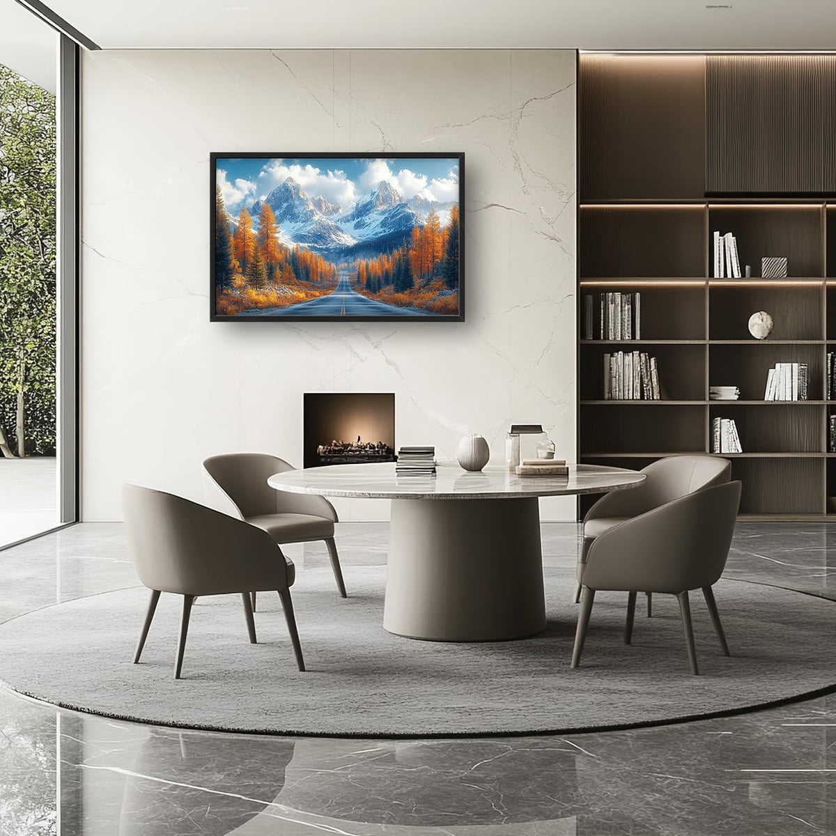 Large Forest Mountain Landscape Wall Art for Living Room, Nature Highway Road Scenery Canvas Oversized Wall Decor, Autumn Framed Pictures Painting Print Artwork for Bedroom Office 36"L x 24"W