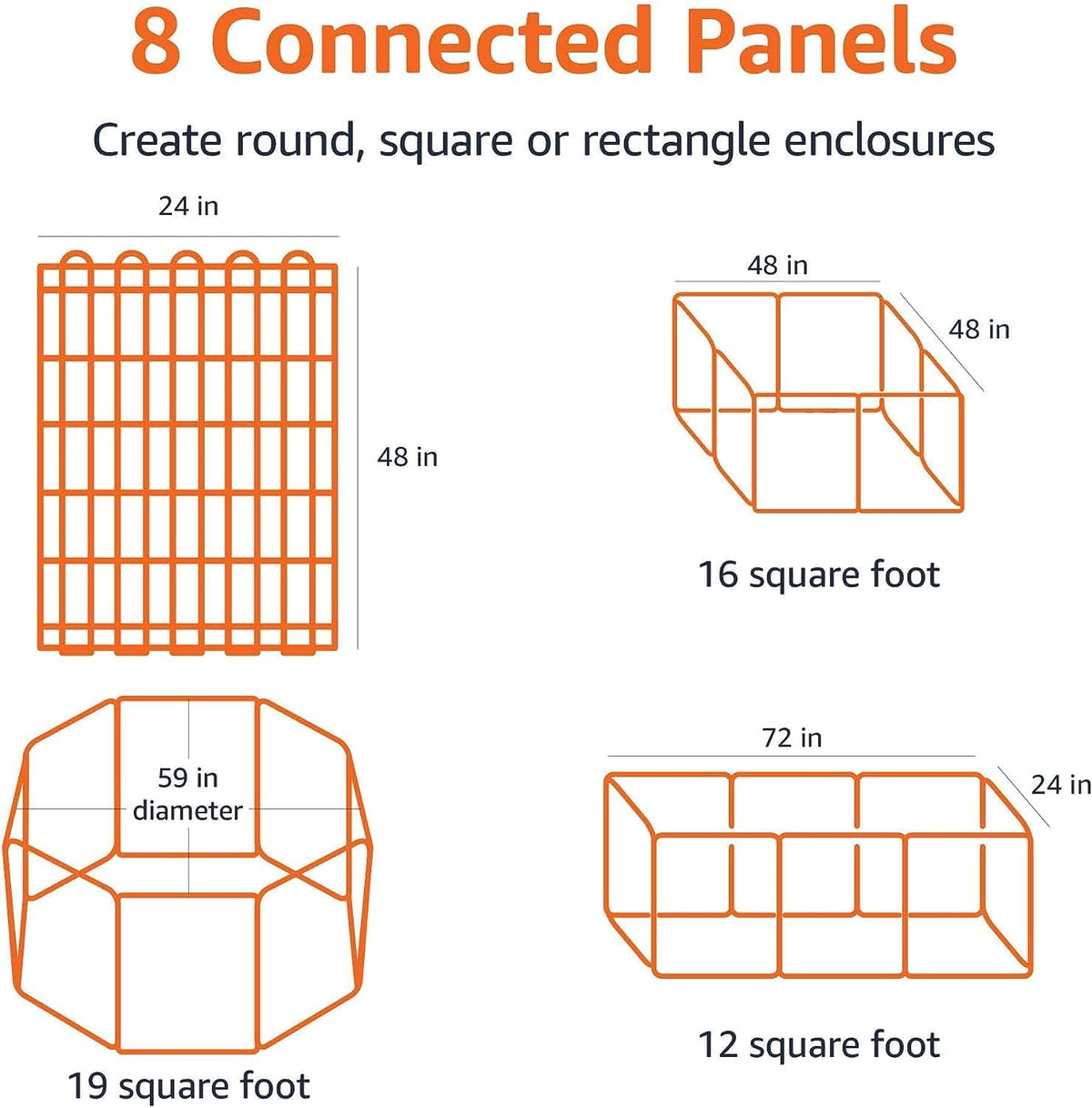 Amazon Basics Foldable Octagonal Metal Exercise Dog Playpen - Indoor/Outdoor, No Door, Extra Large (8 Panels, 24 x 48), Easy to assemble, store, and customize, 48" - X-Large, Black