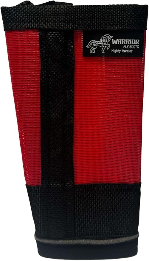 Warrior Fly Boots for Donkeys, Ponys, or Yearlings - Breathable Mesh Horse Boots for Fly Protection & Leg Comfort - Set of 4 (Mighty Warrior, Red)