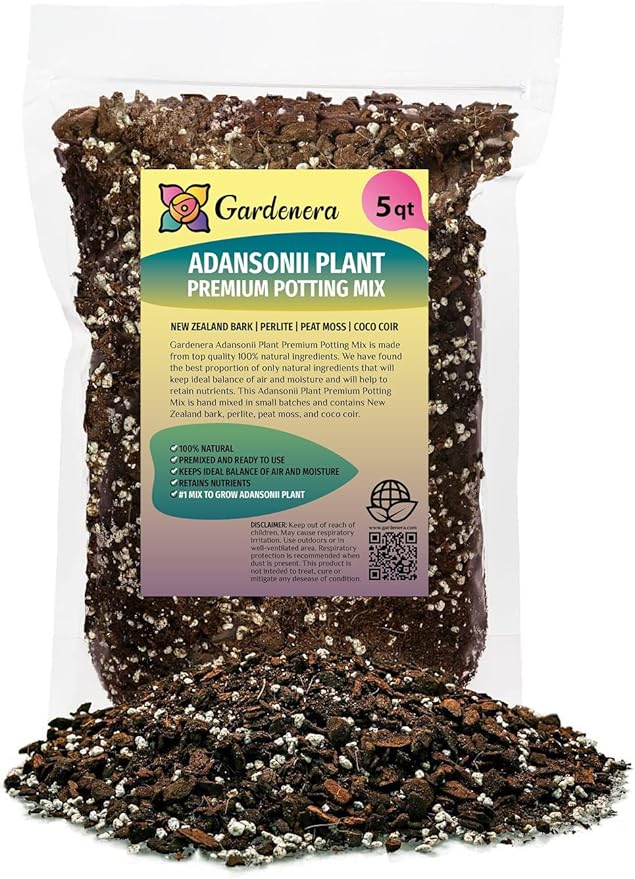 Gardenera Monstera Adansonii Planting Mix: Maximize Aeration, Drainage & Nutrient Holding Capacity - 5 Quart Bag