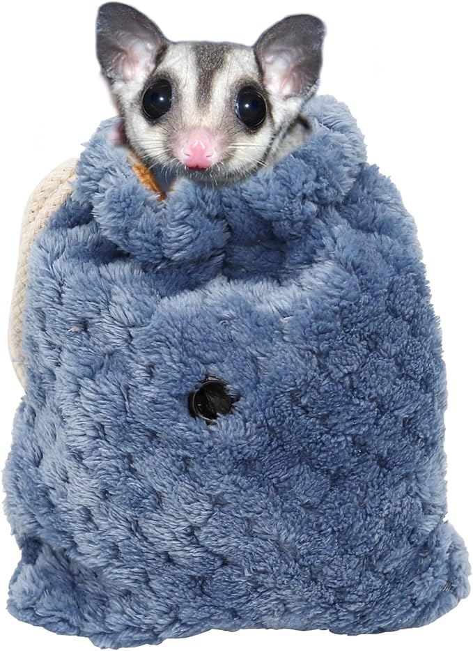 Sugar Glider Bonding Pouch Carrier Bag, Small Animals Sleeping Pouch Bag with Breathable Vent and Drawstring, Portable Travel Bag for Sugar Glider Rat Squirrel Guinea Pig Birds Parrot (Blue)