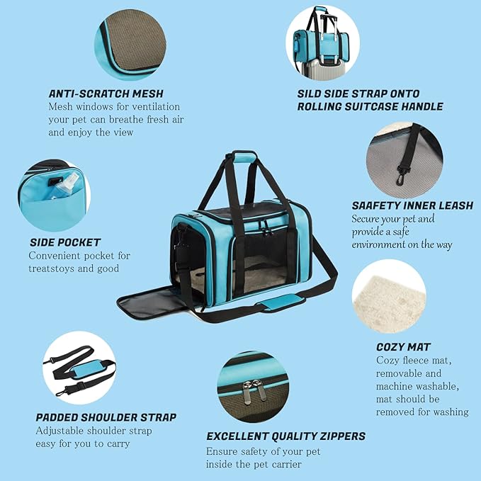 Cat Carrier Dog Carrier Pet Carrier Cat Bags for Small Medium Cats Dogs Puppies of 15 Lbs,of Airline Approved Small Dog Bag Soft Sided,Collapsible Travel Puppy Carrier (Medium, Blue)