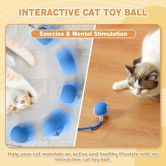 Interactive Cat Toy,Electric Dog BallToy,Cat Toys for Indoor Cats,Chewie Viral Dog Ball,Adjustable Sports Rolling Toy,Electric Rolling Ball Christmas Birthday Gift for Pets.(Blue)