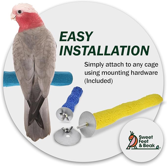 Sweet Feet and Beak Comfort Grip Safety Perch for Bird Cages - Pedicure Perch for Birds to Keep Nails and Beaks in Top Condition - Safe Easy to Install Bird Cage Accessories - Small 6.5"