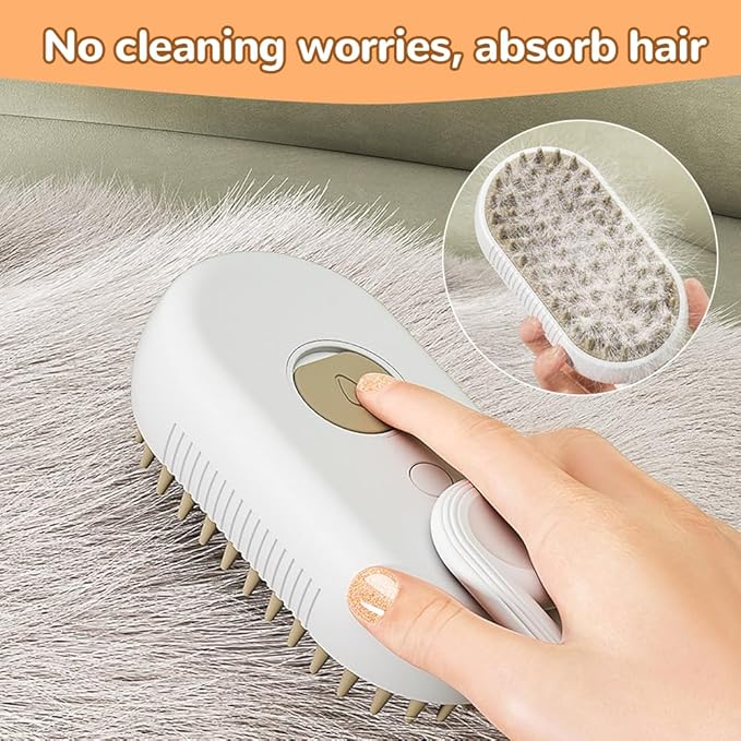 Cat Steam Brush, New 3 in 1 Pet Steam Groomer Brush, Rechargeable Pets Steam Groomer Comb for Massaging and Cleaning Shedding Pet Hair, Multifunctional Hair Removal Comb Cats and Dogs (Khaki+White)