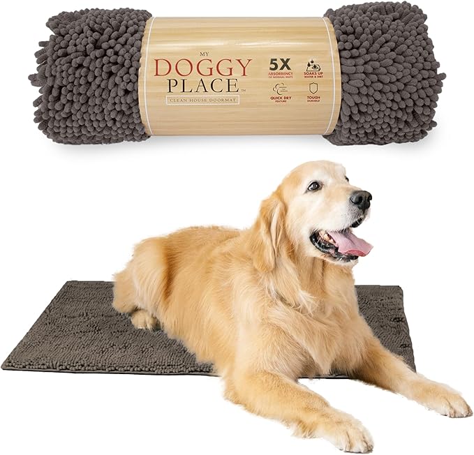 My Doggy Place Microfiber Dog Mat for Muddy Paws, 36" x 26" Ash - Absorbent and Quick-Drying Dog Paw Cleaning Mat, Washer and Dryer Safe - Non-Slip Rubber Backed Dog Floor Mat, Large