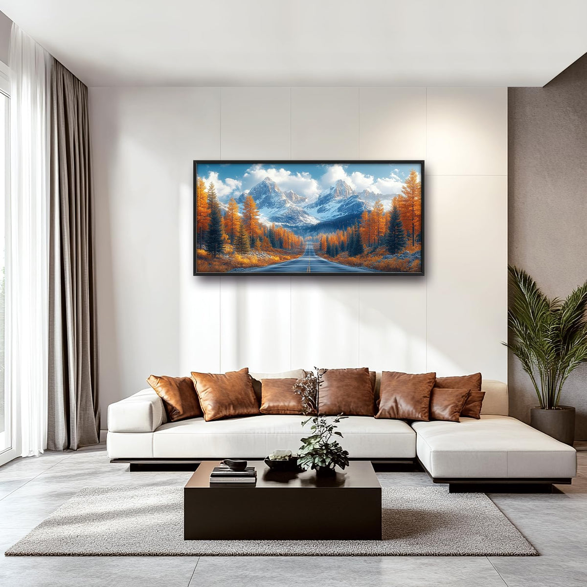 Large Forest Mountain Landscape Wall Art for Living Room, Nature Highway Road Scenery Canvas Oversized Wall Decor, Autumn Framed Pictures Painting Print Artwork for Bedroom Office 60"L x 30"W