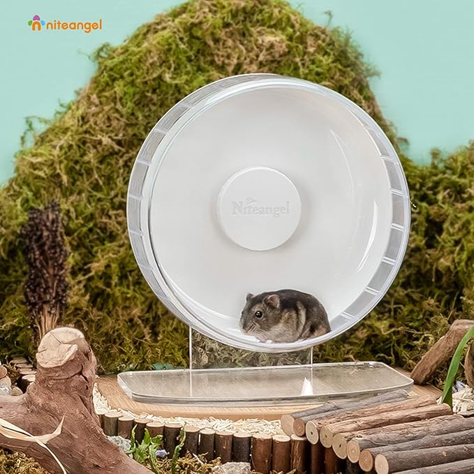 Niteangel Super-Silent Hamster Exercise Wheels - Quiet Spinner Hamster Running Wheels with Adjustable Stand for Hedgehog Gerbils Mice or Other Small Animals (S, White)