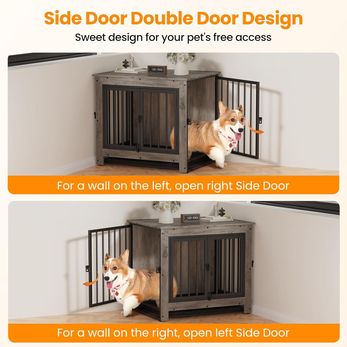 Dog Crate Furniture, Dog Crate End Table for Small and Medium Dogs,Wooden Cage Kennel Furniture Indoor, Modern Dog Crate with Multi-Purpose Removable Tray, Double-Doors Dog Furniture, Greige