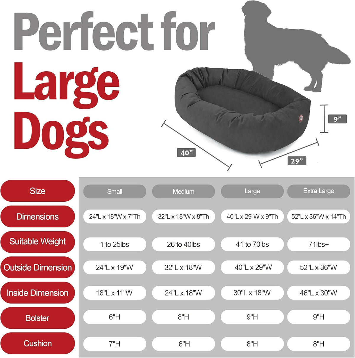 Majestic Pet 40 Inch Suede Calming Dog Bed Washable 40x29x9 (Inch) – Cozy Soft Round Donut Dog Bed with Spine Support for Dogs to Rest Their Head - Pet Bed Large – Gray (2025)