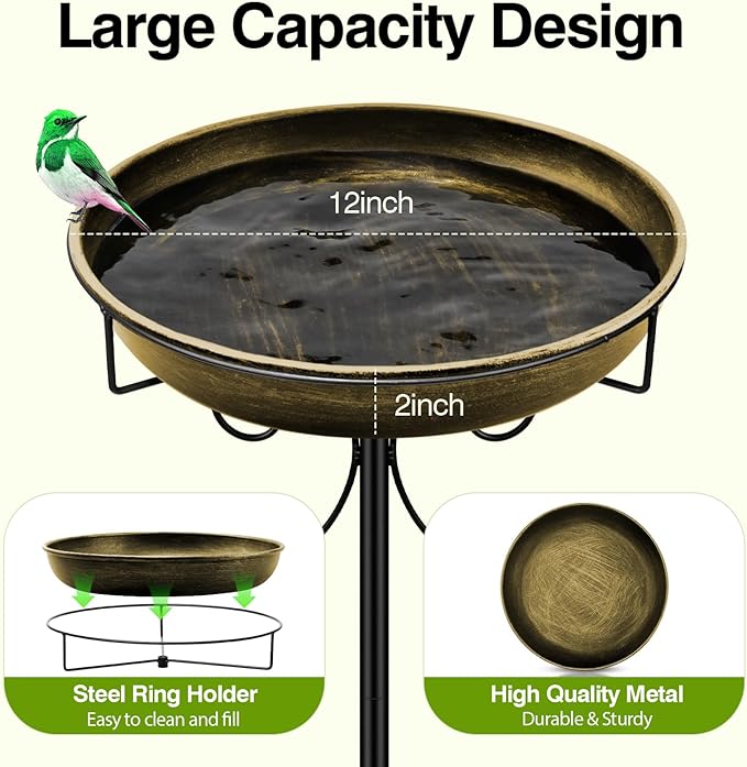 Daoeny 35In Metal Bird Bath for Outside, Vintage Bird Bath Bowl, Detachable Birdbath & Birdfeeder with 5 Prongs Base Stake, Bird Baths for Outdoors Garden Yard Lawn Decor (Antique Golden)