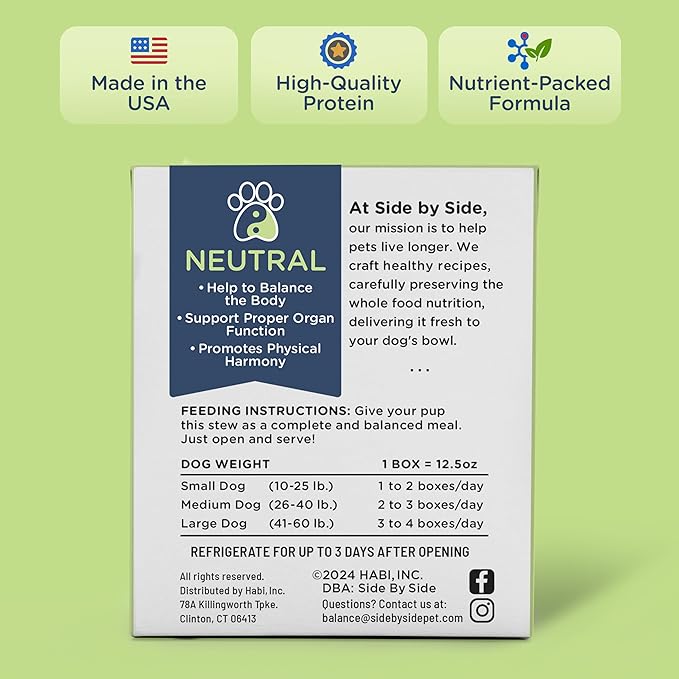 Side by Side Beef & Salmon Stew, Neutral Dog Food for All Breeds, Made of Whole Foods, Every Ingredient Has a Purpose, No Artificial Additives, Fillers, or Gums, Ready to Serve, 12.5 oz, Case of 12