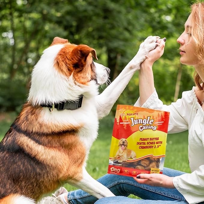 Jungle Calling Peanut Butter Dog Treats, Dental Puppy Chews, Rawhide-Free Bones for Small Dogs, 2.5''