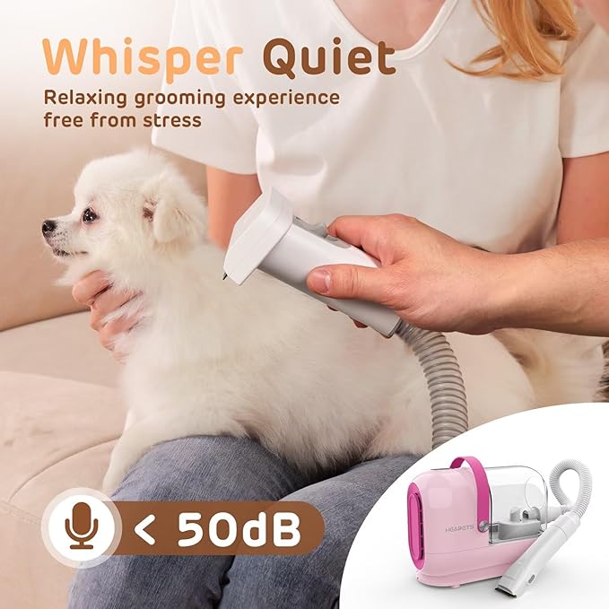 Dog Grooming Vacuum Kit - 3L Vacuum with 7 Tools, Low Noise Electric Clipper and Brush for Pet Shedding at Home, Pink