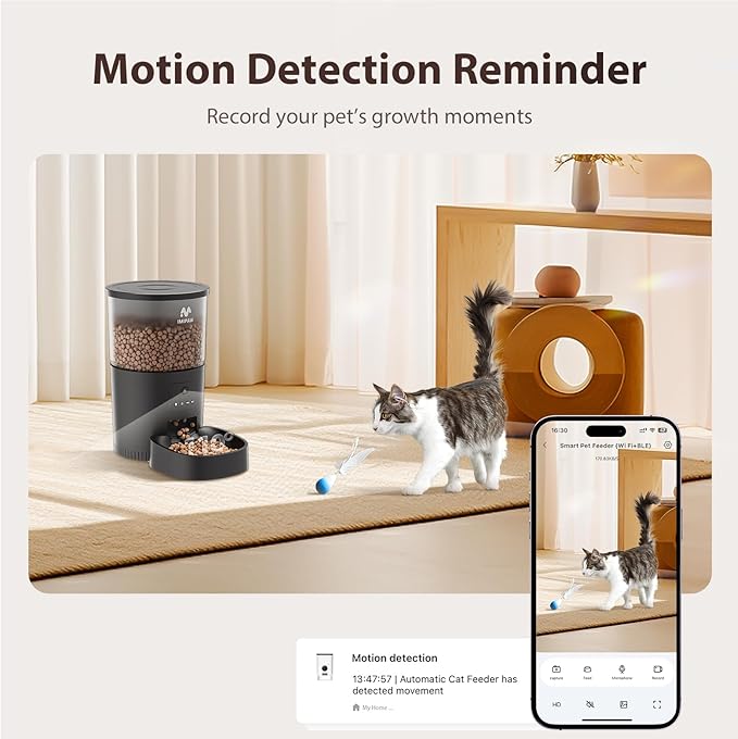 Automatic Cat Feeder with Camera, 1080P HD AI Pet Recognition Recording, 5G WiFi APP Remote Control, Timed Programmable Food Dispenser, Two-Way Audio, with Night Vision Function and Desiccant