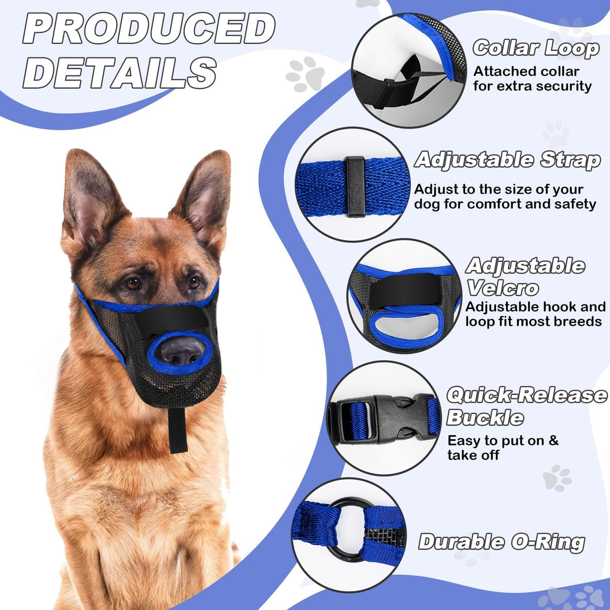 Dog Muzzle, Soft Air Mesh Muzzle for Small Medium Large Dogs Anti Biting Barking Chewing Scavenging, Breathable Adjustable Loop Pets Muzzle with Front Opening Design Allows Panting Drinking (Blue,XL)