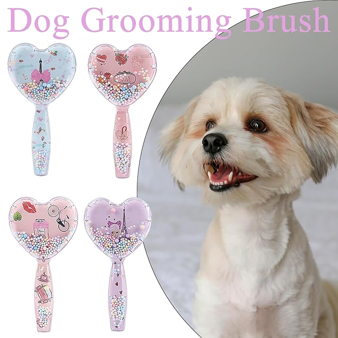 Small Dog Brush, Soft Dog Grooming Brush for Shih Tzus, Yorkies, Maltipoos, Maltese, Love Shape Puppy Massaging Pet Hair Brush, Cat Brush, for Small Dogs Cats of All Hair Types (Rose Pink)
