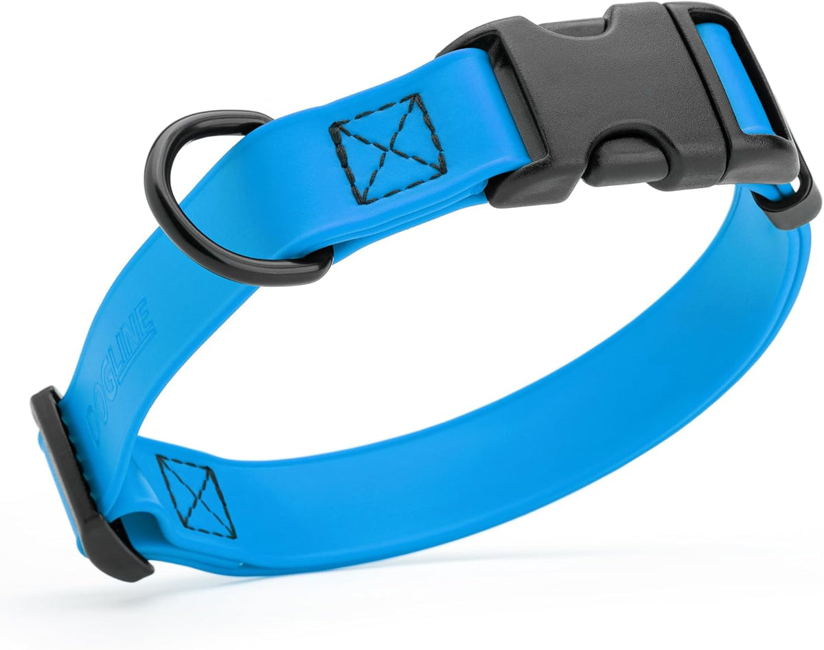 Dogline Biothane Waterproof Dog Collar with Quick Release Buckle Strong Coated Nylon Webbing with Odor- Proof for Easy Care Easy to Clean Fits Small Medium Large Dogs, Dogline Blue 5/8" W 9-14" L