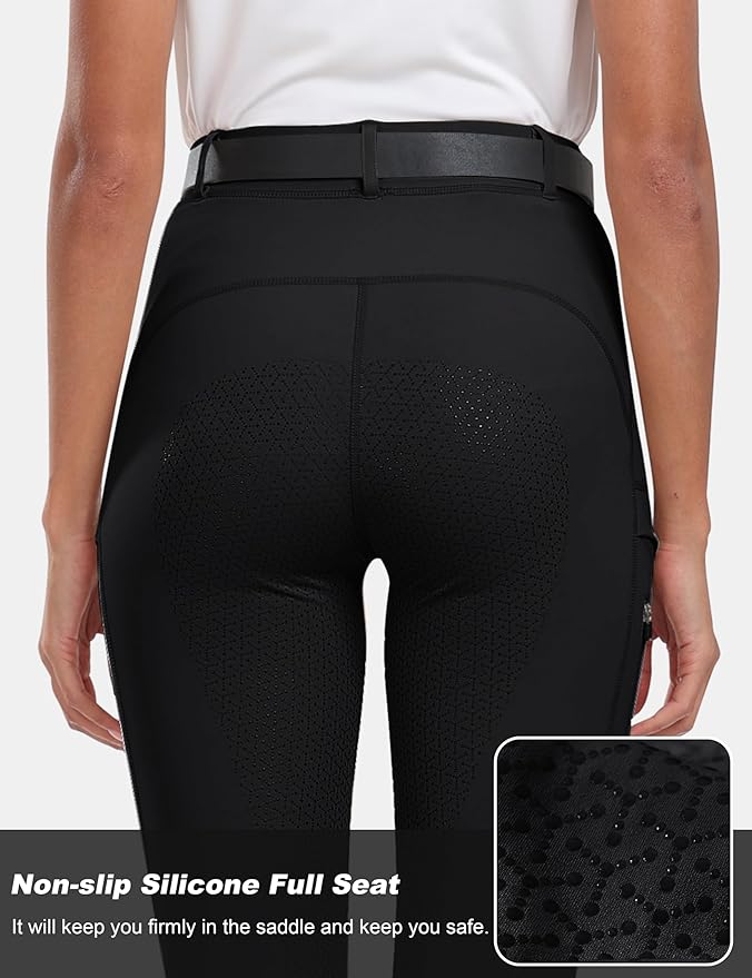 MoFiz Women's Silicone Full Seat Horse Riding Pants Zipper Pockets Equestrian Breeches Riding Tights