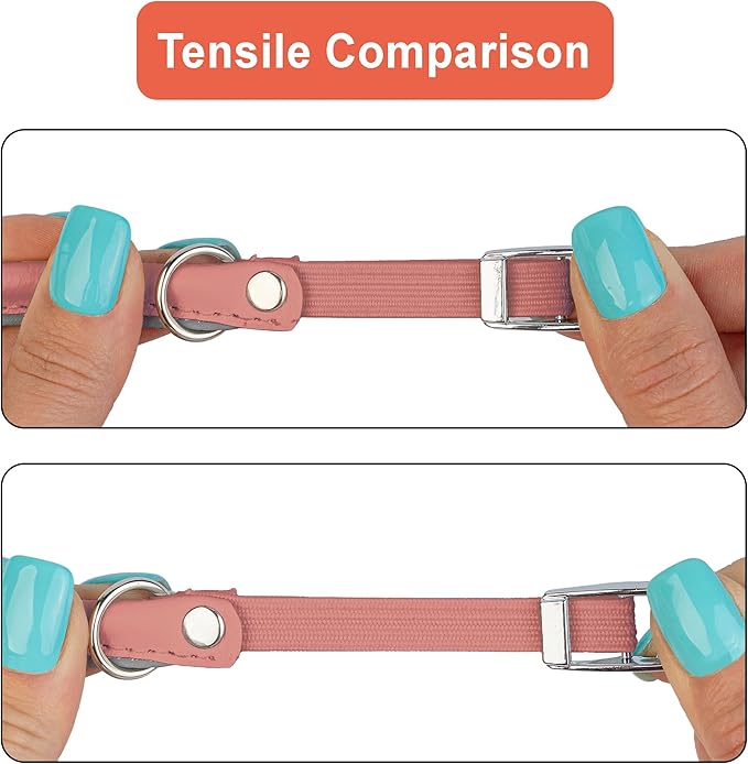 OOPSDOGGY Rolled Leather Cat Collar with Bell, Reflective Kitten Collars with Buckle Include Safety Elastic Strap - Adjustable Small Pet Collars for Boy Girl Cats (Peach)