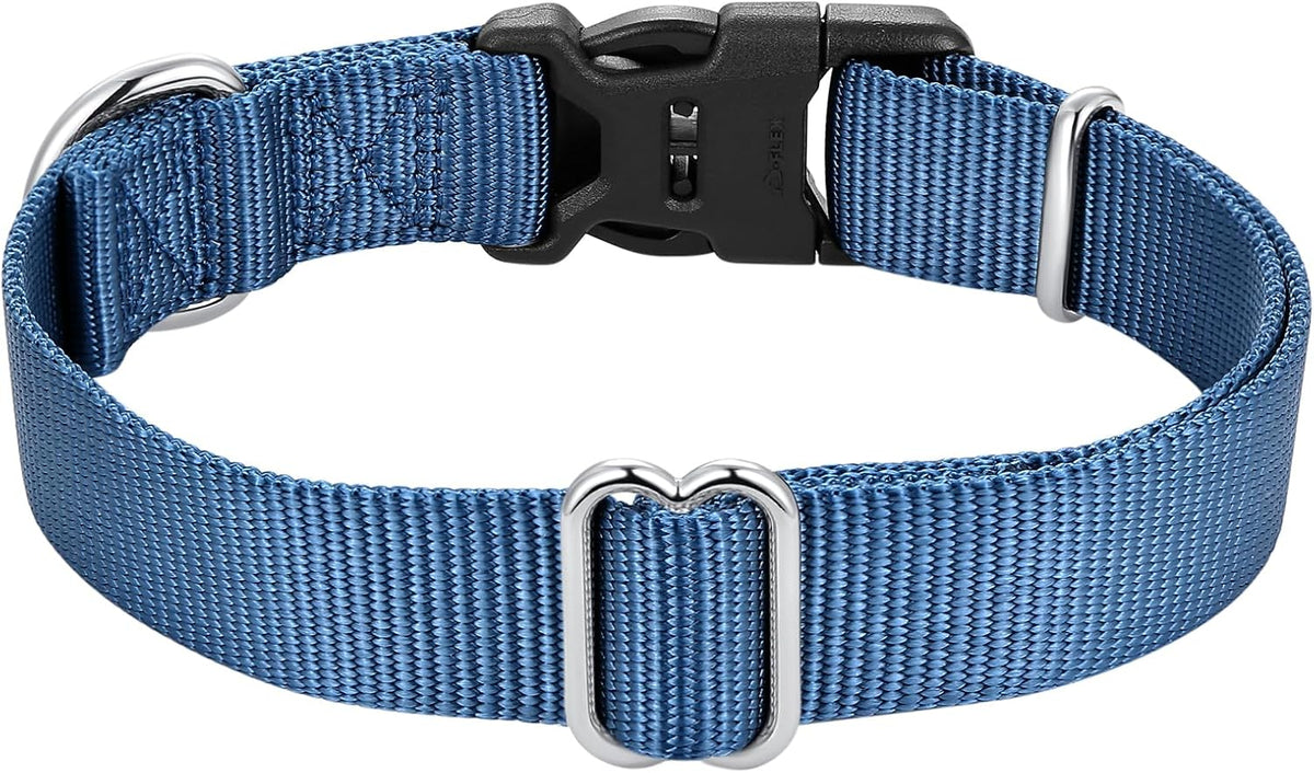 Mikivery Nylon Dog Collar with Quick Release Buckle Soft Adjustable Sturdy for Small Medium Large Dogs Haze Blue,M