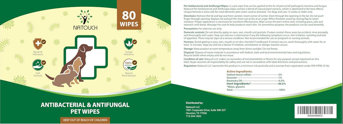 Antifungal and Antibacterial Wipes for Dogs & Cats, Dog Yeast Infection Treatment Wipes, All Natural Grooming Wipes for Cleaning, Help with Hot Spots, Ringworm, and Skin Infections, 80 Count