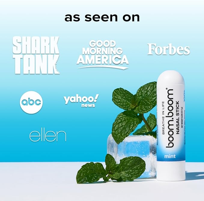 BoomBoom Nasal Stick | Vapor Flow Technology | Cool Refreshing Sensation | Natural Mood Boost | Simple Ingredients | Essential Oils + Menthol Inhaler (Mint)