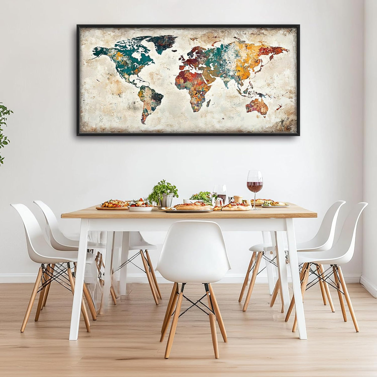 Extra Large Framed World Map Wall Art,Oversized Colorful Vintage Nautical Map Wall Decor Pictures for Living Room,Canvas Print Painting Modern Artwork Office Bedroom Home Decor 60L x30W