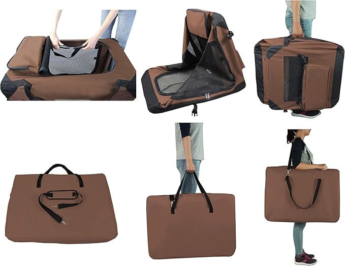 EliteField 3-Door Folding Soft Dog Crate with Carrying Bag and Fleece Bed (2 Year Warranty), Indoor & Outdoor Pet Home (30" L x 21" W x 24" H, Brown)